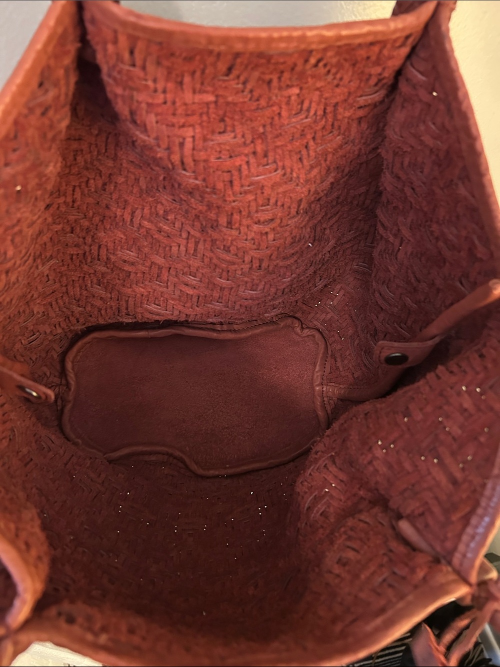 Genuine Leather Woven Tote Bag - Red Brown/Burgundy - Picture 4 of 5
